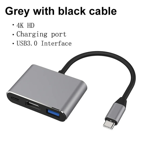 3 In 1 Usb-C Usb Hub Male To Female Hdmi-Compatible 4k Usb 3.1 Type-C