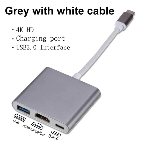 3 In 1 Usb-C Usb Hub Male To Female Hdmi-Compatible 4k Usb 3.1 Type-C