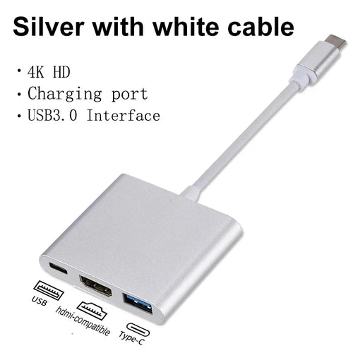 3 In 1 Usb-C Usb Hub Male To Female Hdmi-Compatible 4k Usb 3.1 Type-C