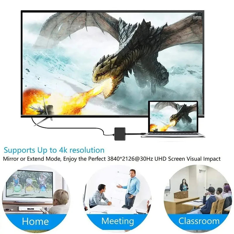 3 In 1 Usb-C Usb Hub Male To Female Hdmi-Compatible 4k Usb 3.1 Type-C