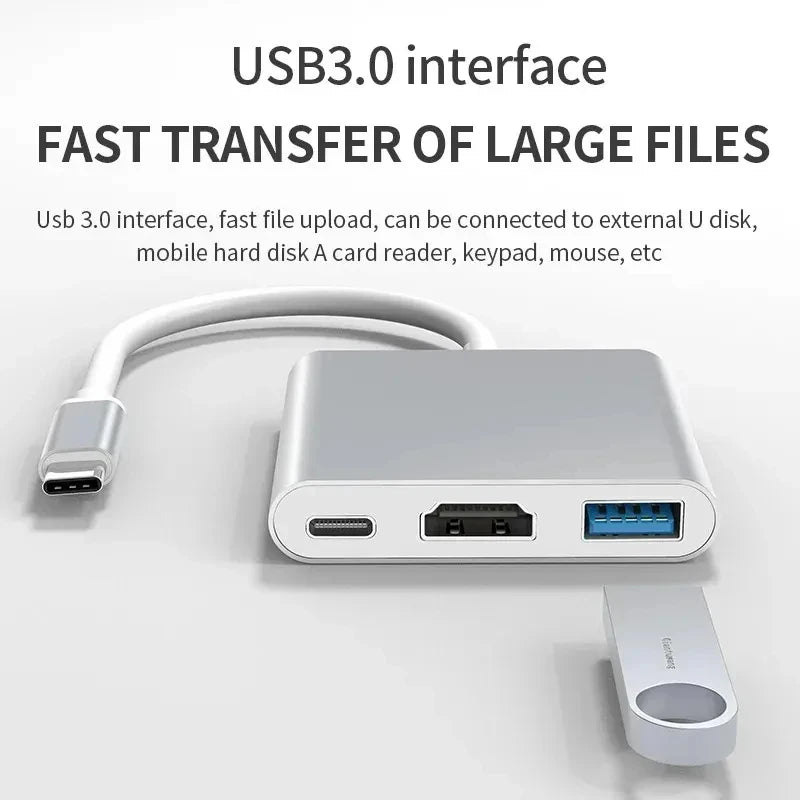3 In 1 Usb-C Usb Hub Male To Female Hdmi-Compatible 4k Usb 3.1 Type-C